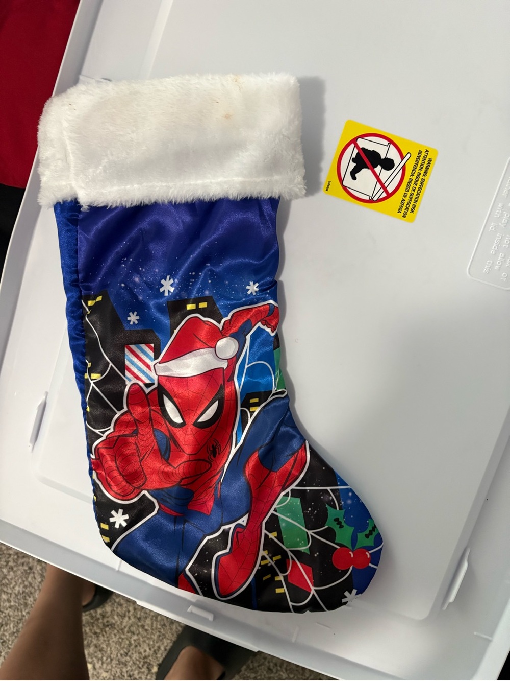 Spider-Man Kids Blue Holiday Stocking with White Cuff